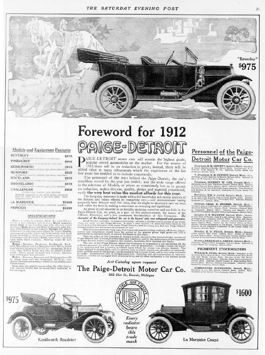 1912 Paige Auto Advertising